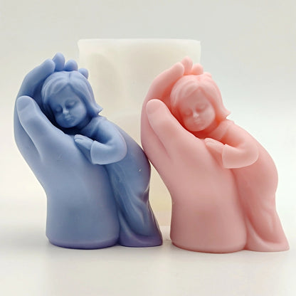 Baby in hand silicone mold — close-up detail