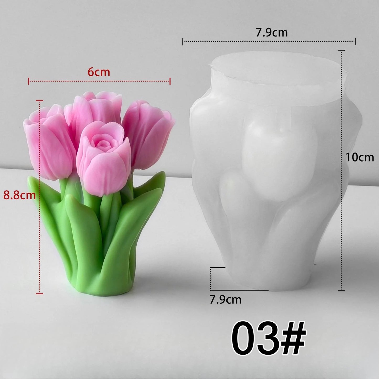 3D tulip bouquet silicone candle mold 8.8cm — floral wax and soap mould