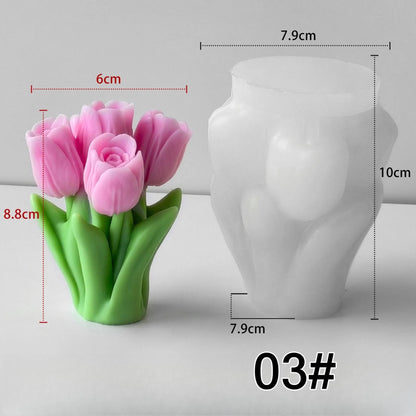 3D tulip bouquet silicone candle mold 8.8cm — floral wax and soap mould