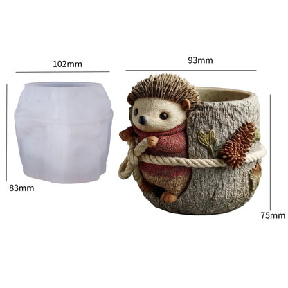 Hedgehog Silicone Mold | 10cm Cute Animal Tree Stump Candle Wax Planter Brush Holder