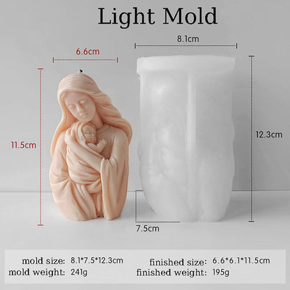 Madonna and Child mould size chart showing 12.3 cm mould height and 11.5 cm finished casting height