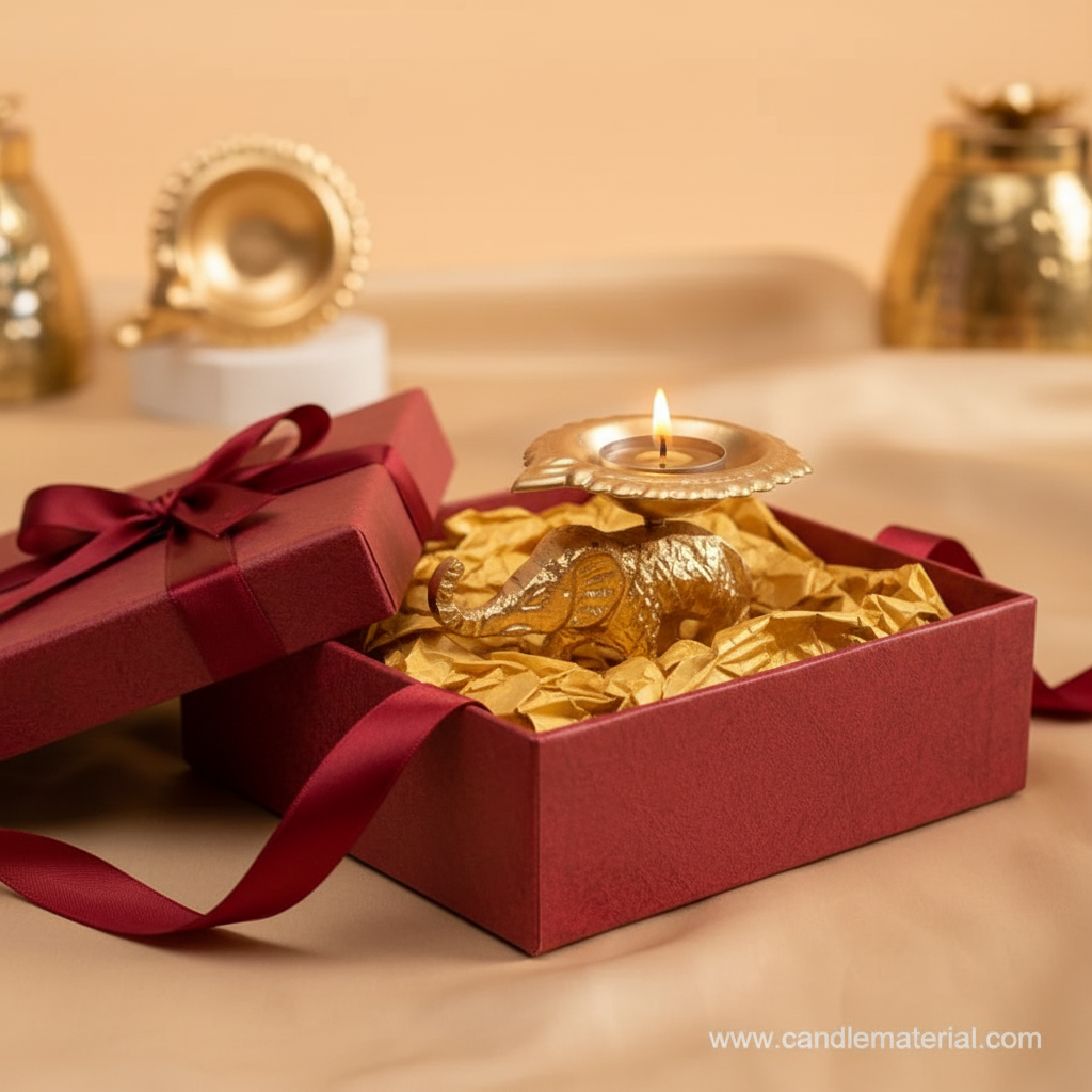 Brass elephant diya in luxury gift box packaging