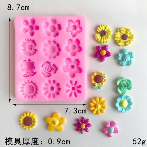 12-Cavity Mini Flower Silicone Mould – Mixed Floral Shapes for Candles, Resin & Soap