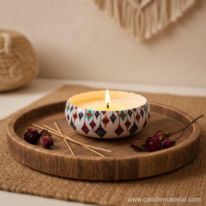 Moroccan candle bowl in cozy boho home interior