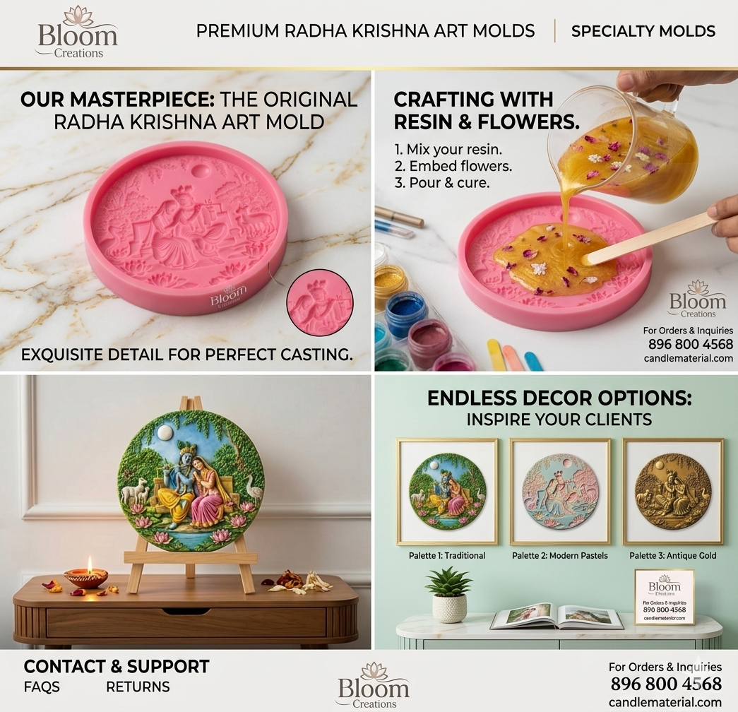 Premium Radha Krishna Art Mold by Bloom Creations – silicone mold for resin and candle casting