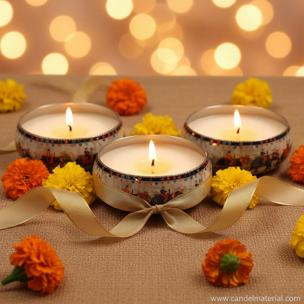 Three elephant candle bowls as luxury gift set with marigolds