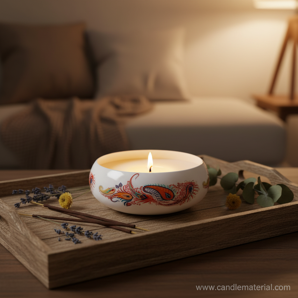 Paisley candle bowl in cozy spa home interior setting