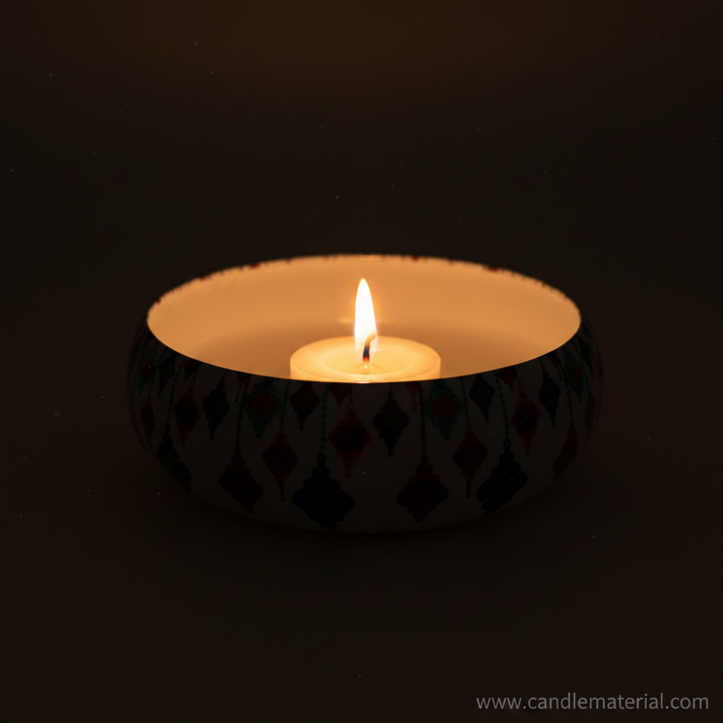 Moroccan lantern candle bowl with lit candle, dark moody background