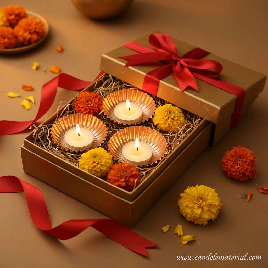 Copper gold diya bowls in luxury gift box packaging