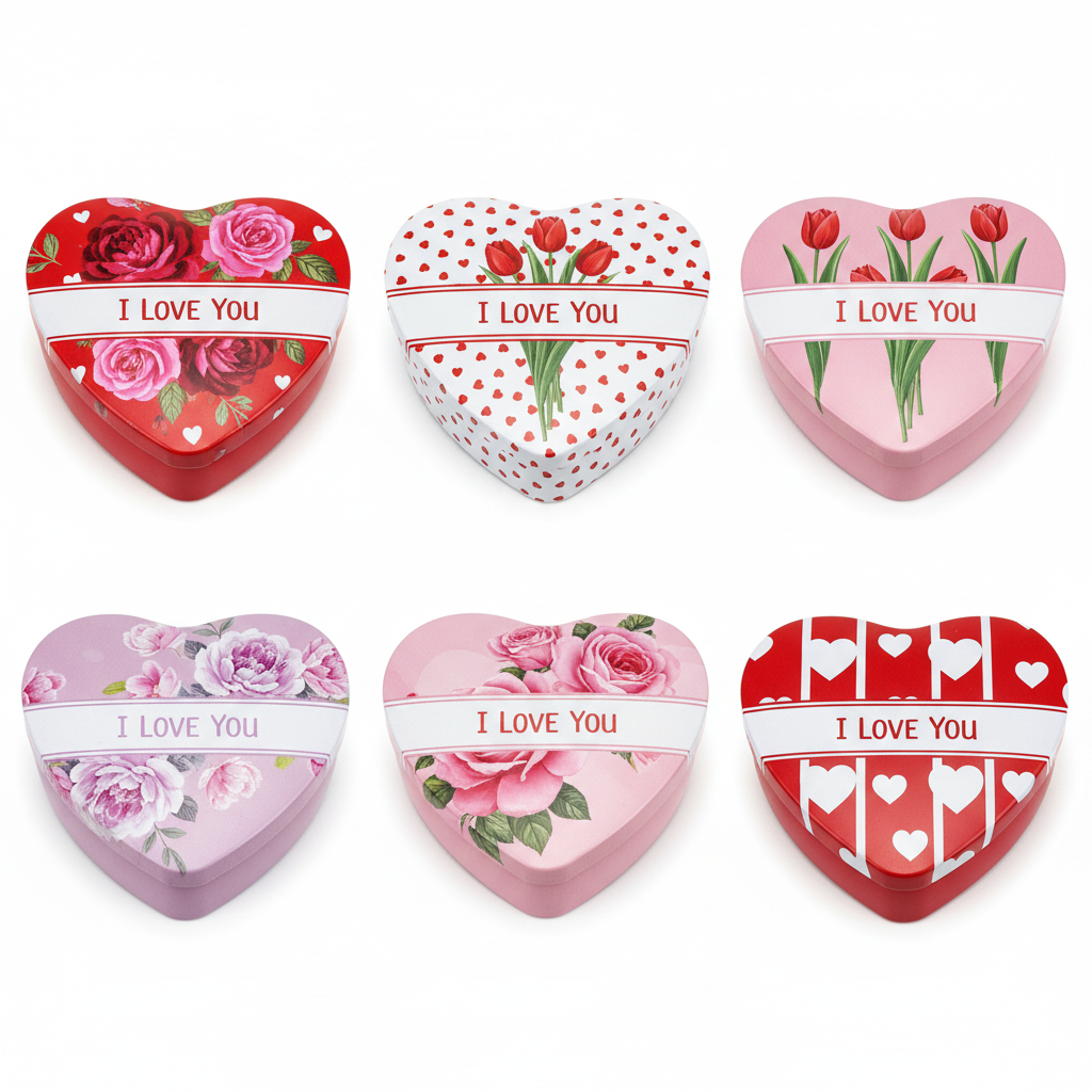 All I Love You heart candle tin designs in two rows on white background