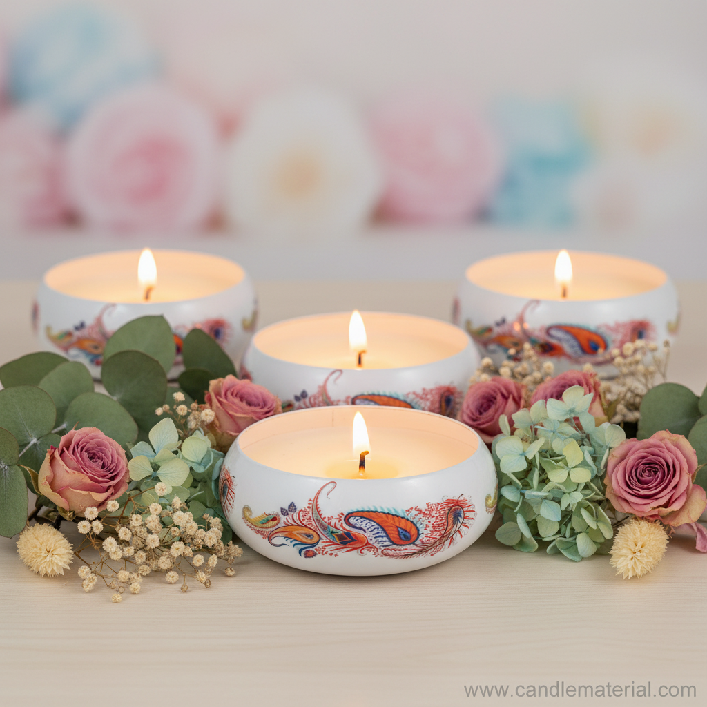 Three paisley candle bowls as luxury gift set with eucalyptus