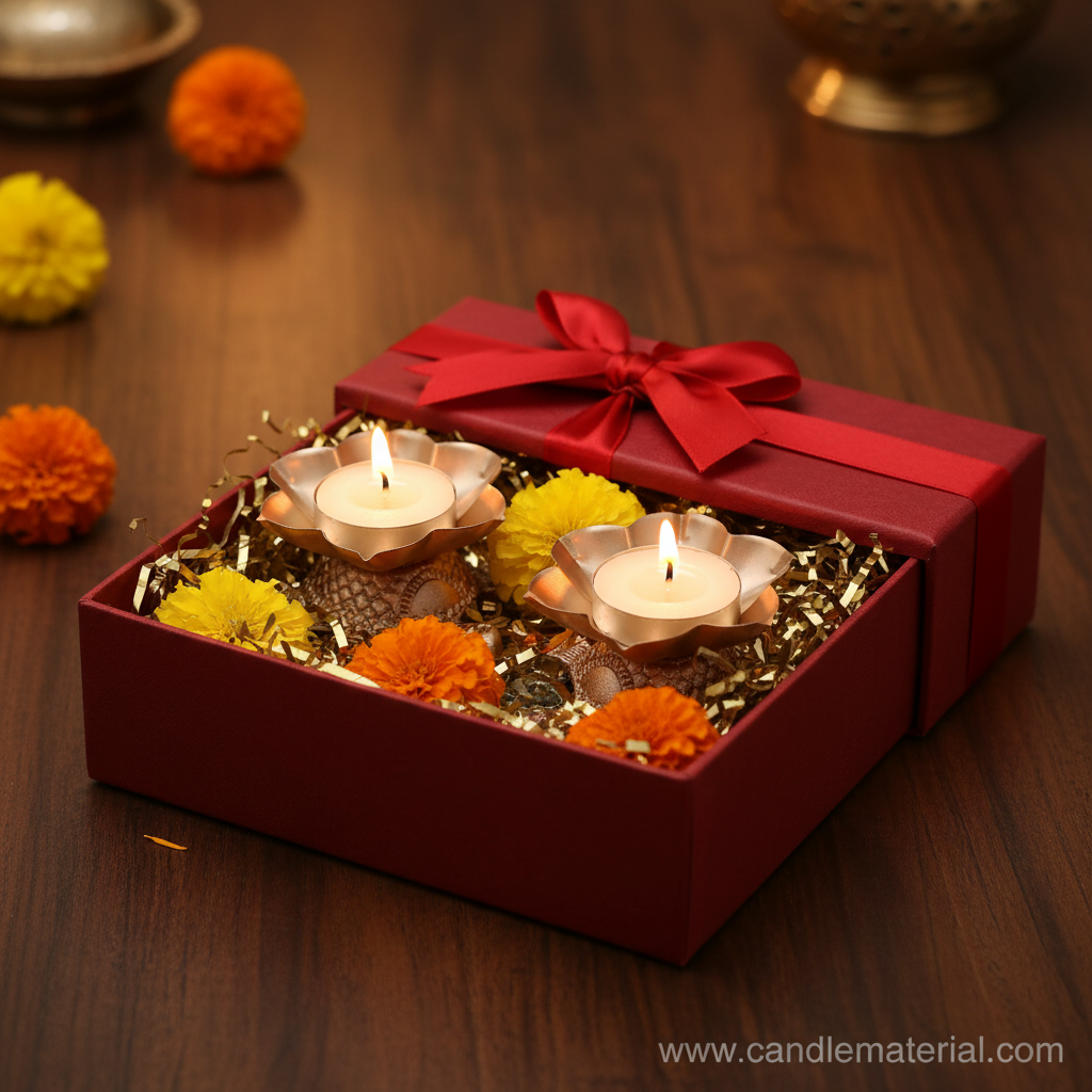 Tortoise lotus diya holders in luxury gift box packaging