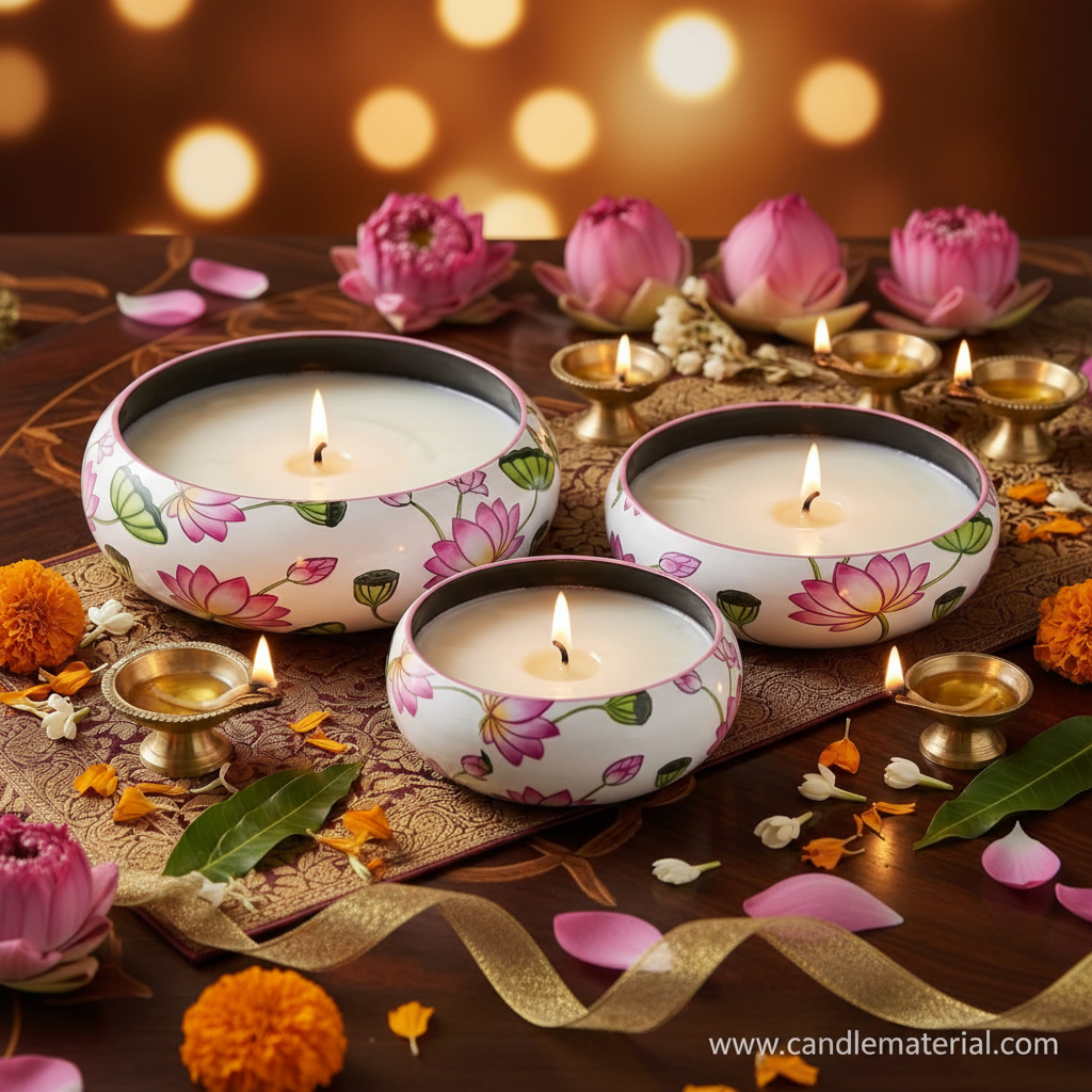 Set of three pink lotus candle bowls as luxury gift set