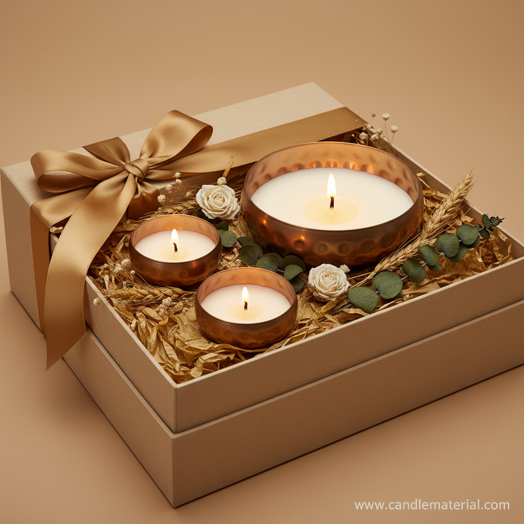 Multi-size hammered copper bowl candle vessels as luxury gift set