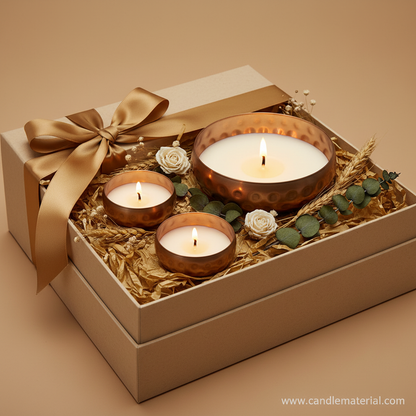Multi-size hammered copper bowl candle vessels as luxury gift set