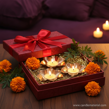Lotus petal diya bowls in luxury gift box packaging