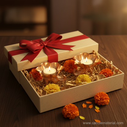 Elephant lotus diya holders in luxury gift box packaging