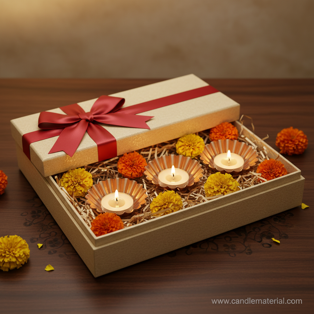 Scalloped diya bowls in luxury gift box packaging