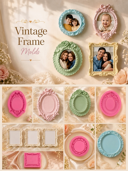 Vintage Frame Molds collection – oval, round and rectangular silicone molds by Bloom Creations