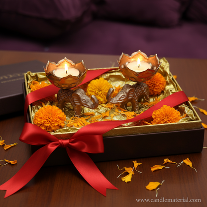 Elephant lotus bud diya holders in luxury gift box packaging