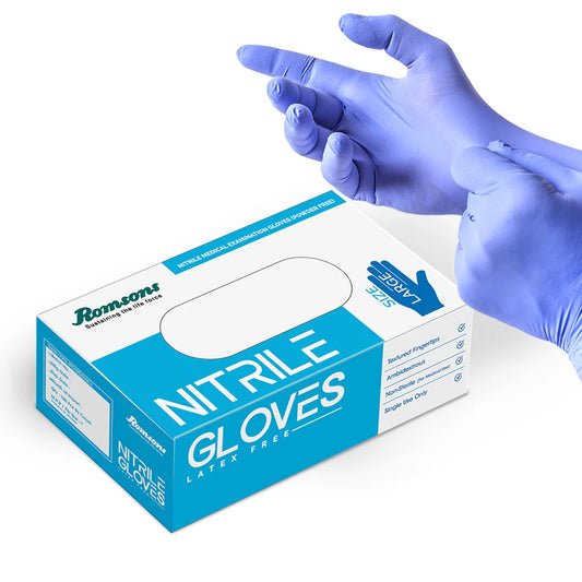 Romsons Nitrile Examination Gloves – Latex Free, Powder Free (100 Gloves/Box)