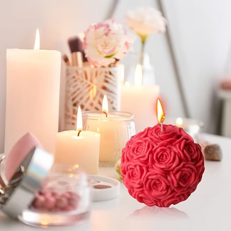 Rose Ball Silicone Candle Mould – 3D Flower Ball | 3 Sizes