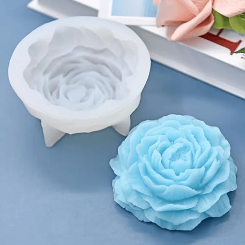 Large Rose Flower Silicone Candle Mould – 9cm Deep Bloom with Raised Base