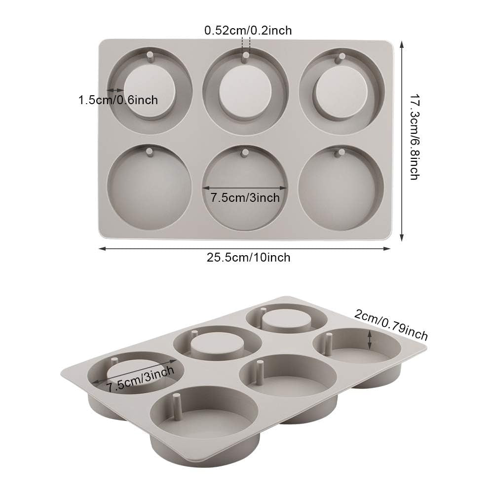 6-Cavity Round Silicone Mould – Solid & Hollow Circle Wax Sachet Mould with Hanging Hole