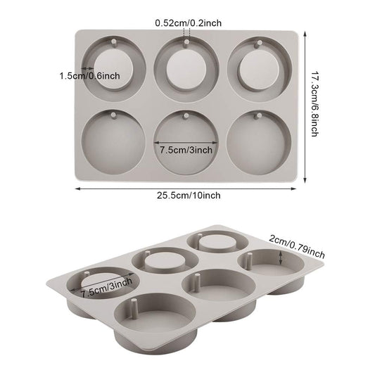 6-Cavity Round Silicone Mould – Solid & Hollow Circle Wax Sachet Mould with Hanging Hole