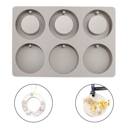 6-Cavity Round Silicone Mould – Solid & Hollow Circle Wax Sachet Mould with Hanging Hole