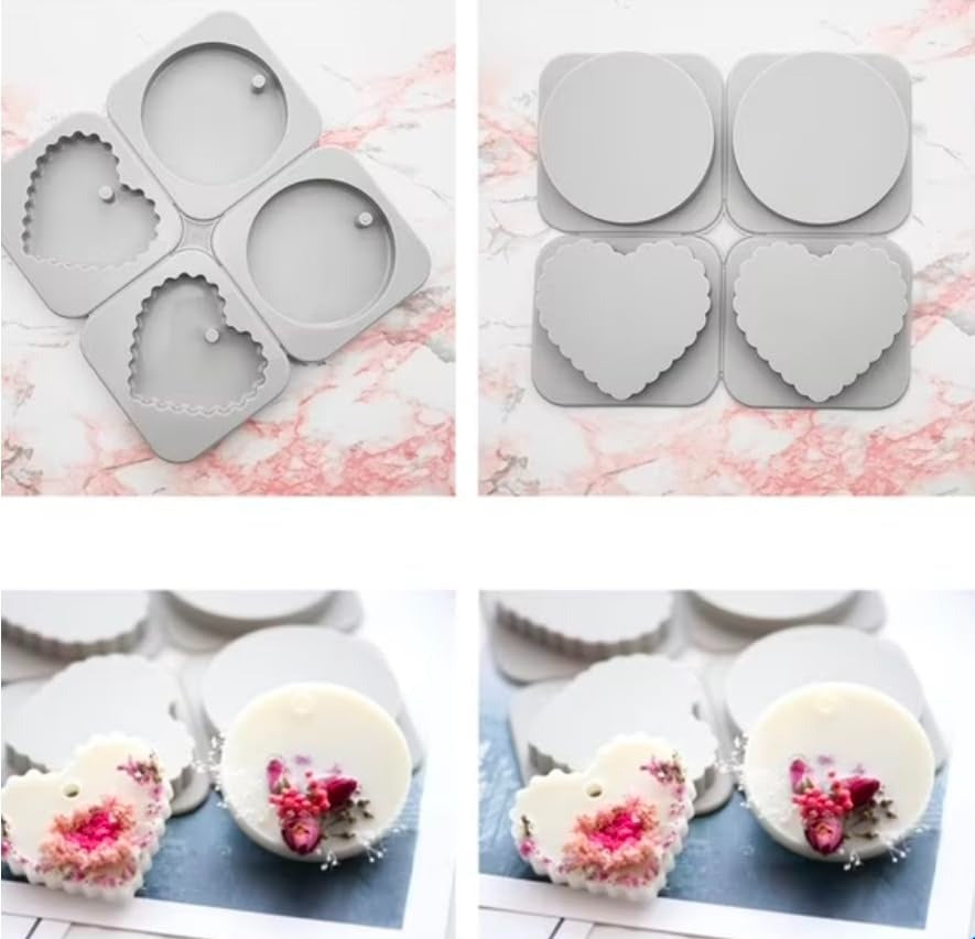 4-in-1 Wax Sachet Silicone Mould – Round & Scalloped Heart (2+2 Cavity)