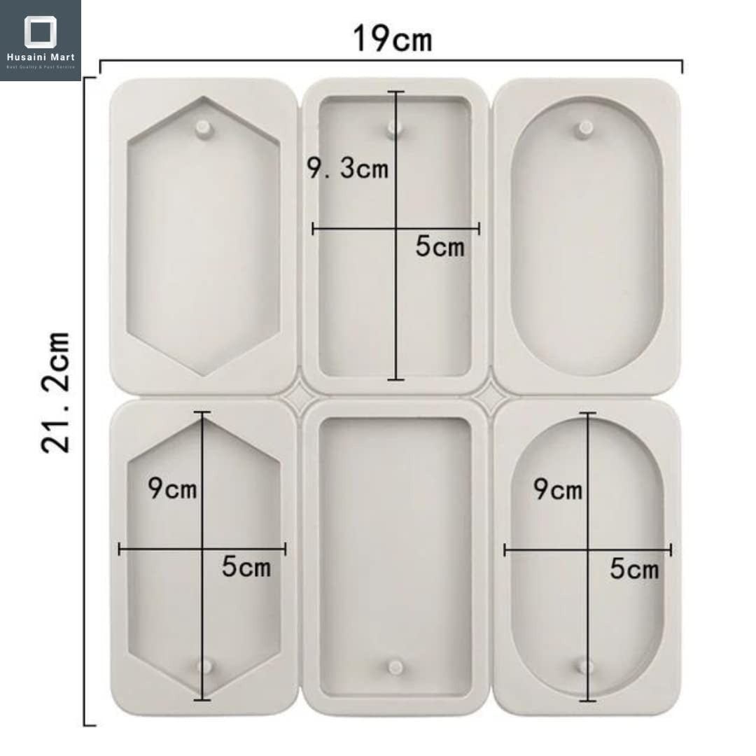 6-Cavity Mixed Shape Wax Sachet Silicone Mould – Oval, Rectangle & Hexagon Tag with Hanging Hole