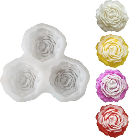 Peony Rose Silicone Candle Mould – 3-Cavity