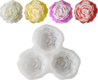 Peony Rose Silicone Candle Mould – 3-Cavity