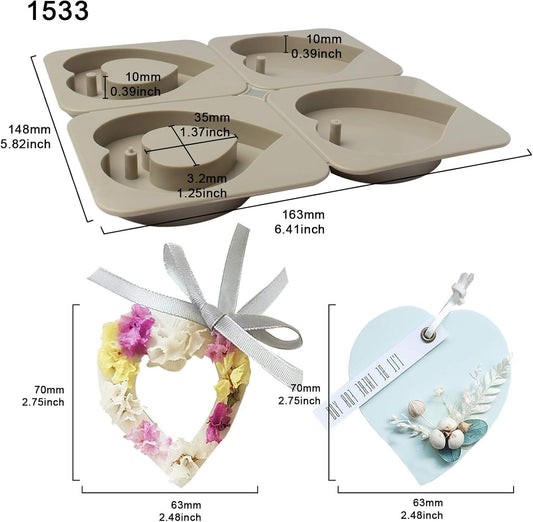 4-Cavity Heart Silicone Mould – Solid & Hollow Heart Wax Sachet Mould with Hanging Hole