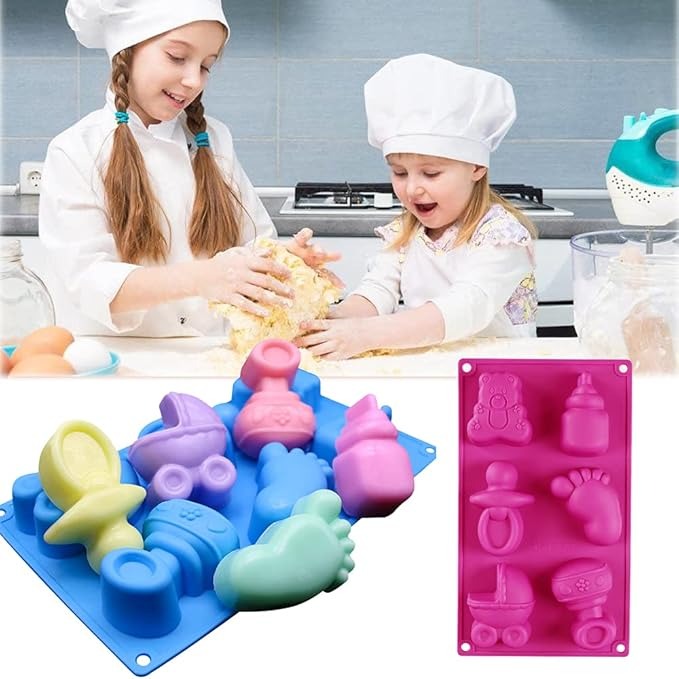 6-Cavity Baby Theme Silicone Mould — size reference | Bloom Creations India
