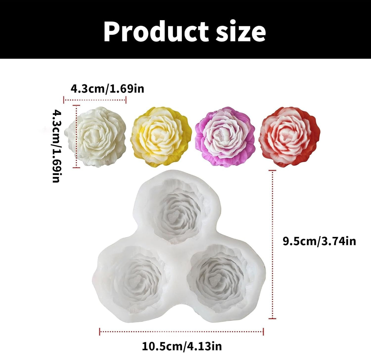 Peony Rose Silicone Candle Mould – 3-Cavity