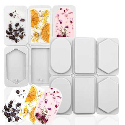 6-Cavity Mixed Shape Wax Sachet Silicone Mould – Oval, Rectangle & Hexagon Tag with Hanging Hole