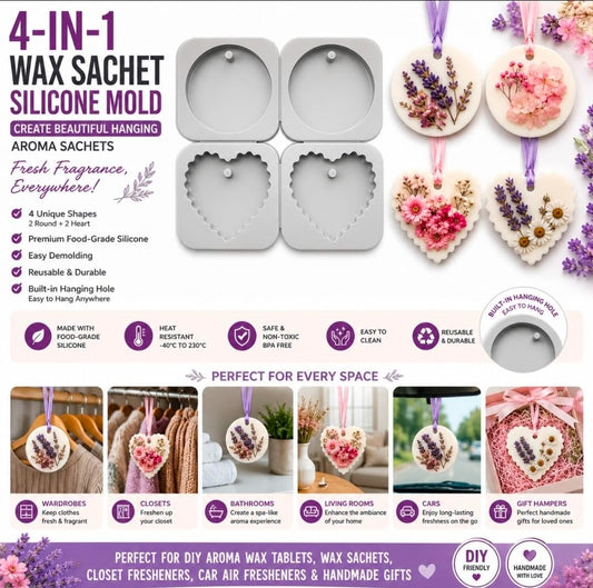 4-in-1 Wax Sachet Silicone Mould – Round & Scalloped Heart (2+2 Cavity)