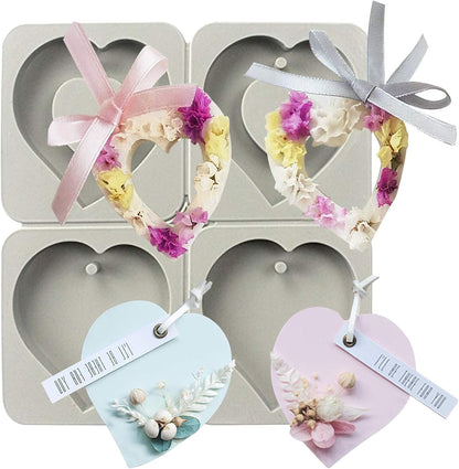 4-Cavity Heart Silicone Mould – Solid & Hollow Heart Wax Sachet Mould with Hanging Hole