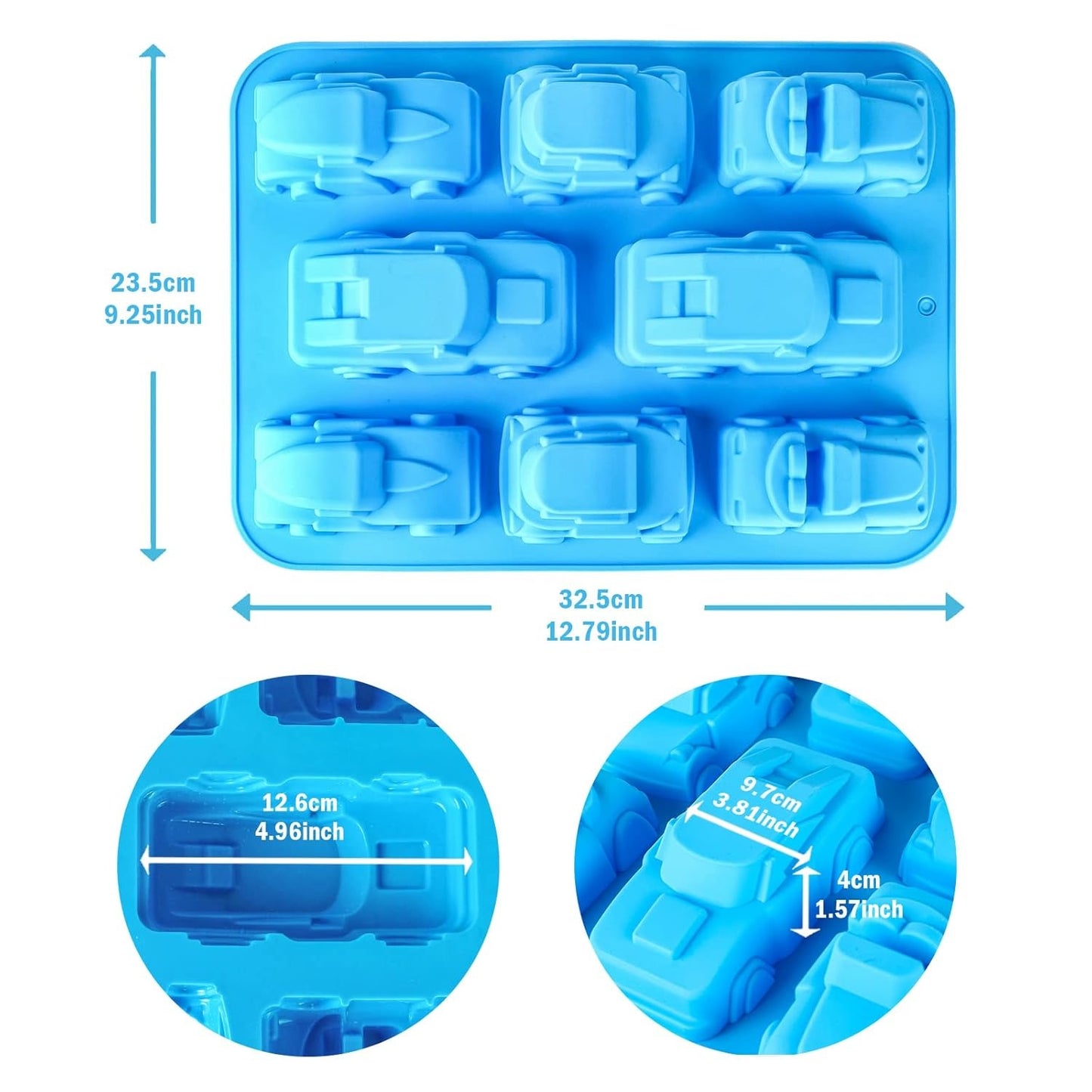 8-Cavity Car Shape Silicone Mould — size reference | Bloom Creations India