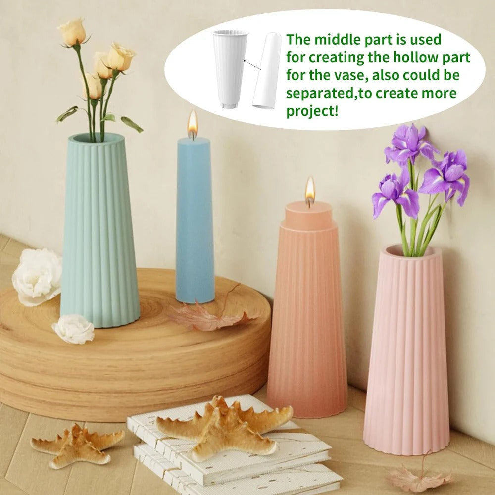 Ribbed Vase Silicone Candle Mould – 2-Part Design (Candle & Hollow Vase)