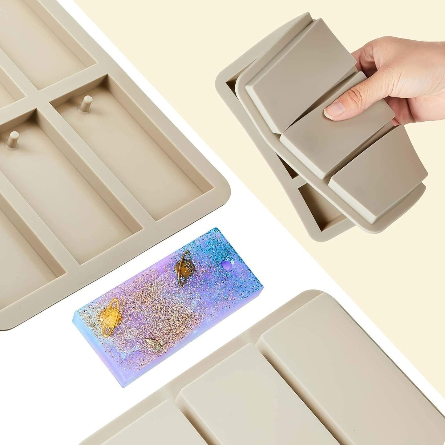 6-Cavity Rectangle Wax Tablet Silicone Mould – Hanging Tag Mould for Wax Sachets & Resin