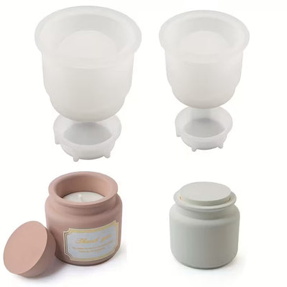 Candle Jar Silicone Mould with Lid – Concrete, Plaster & Wax Candle Vessel Mould