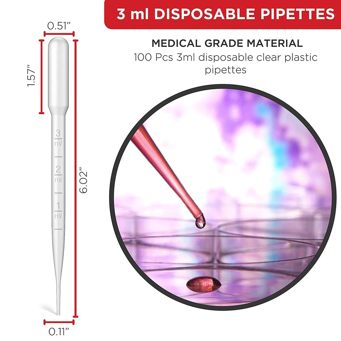 3ml Disposable Plastic Pipettes — size reference | Bloom Creations India