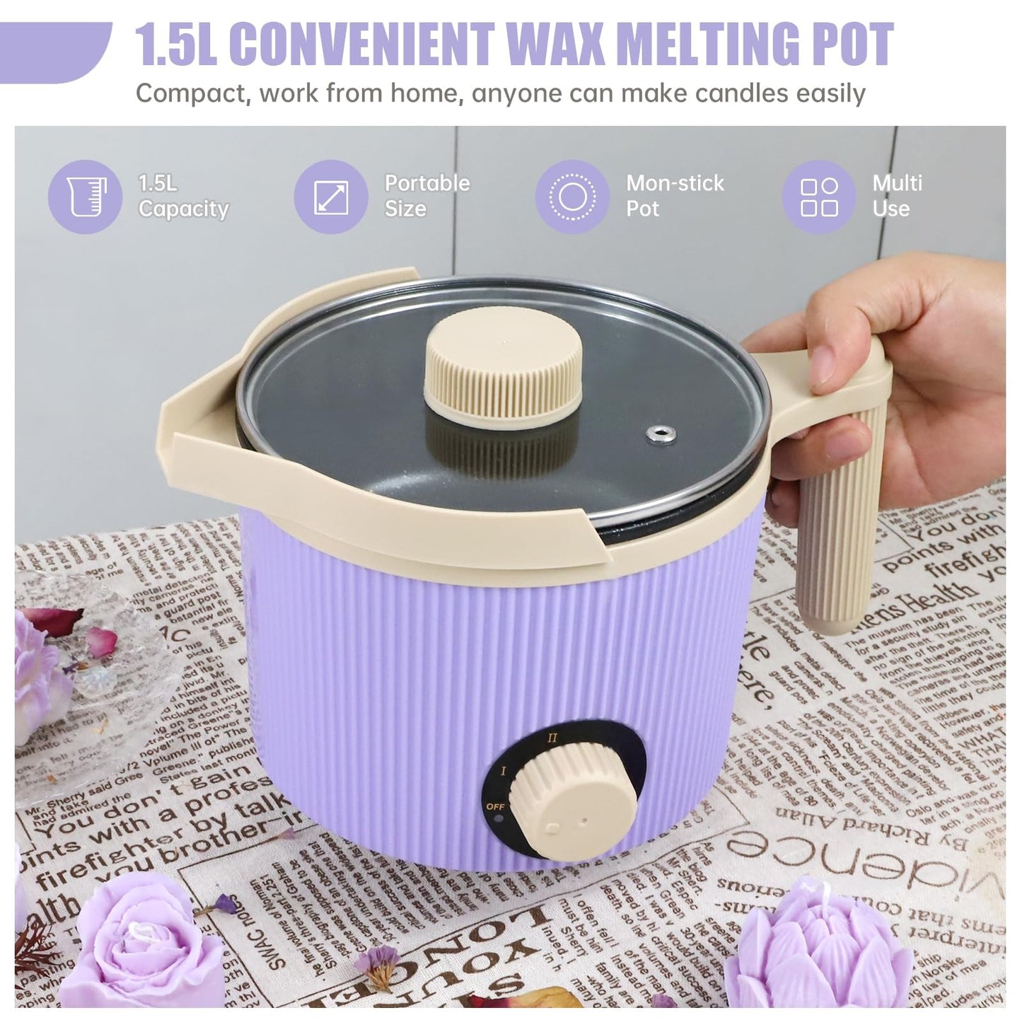 1.5L Electric Wax Melting Pot for Candle Making – Non-Stick with Pouring Spout