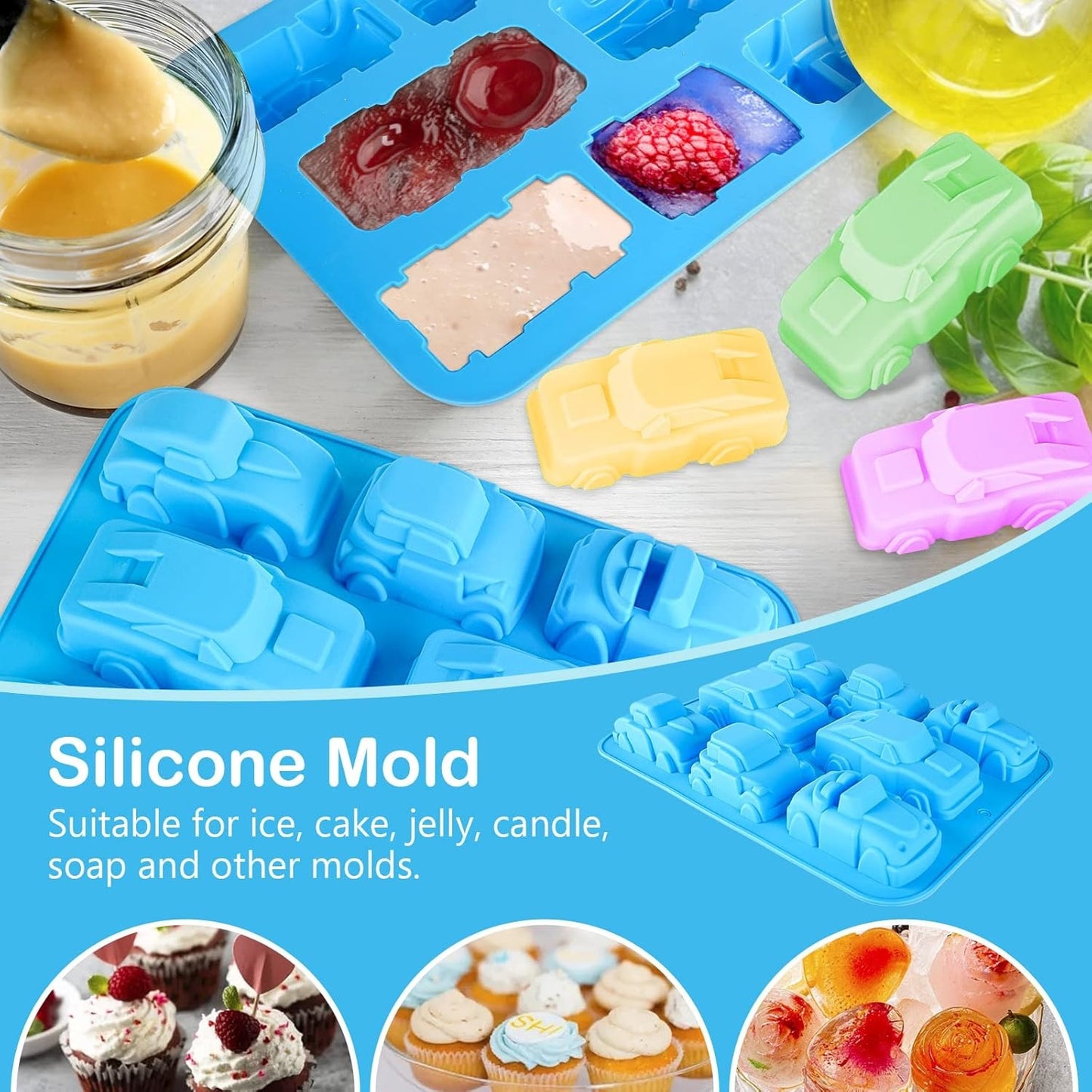 8-Cavity Car Shape Silicone Mould – BPA Free | Candle, Soap & Baking Mold