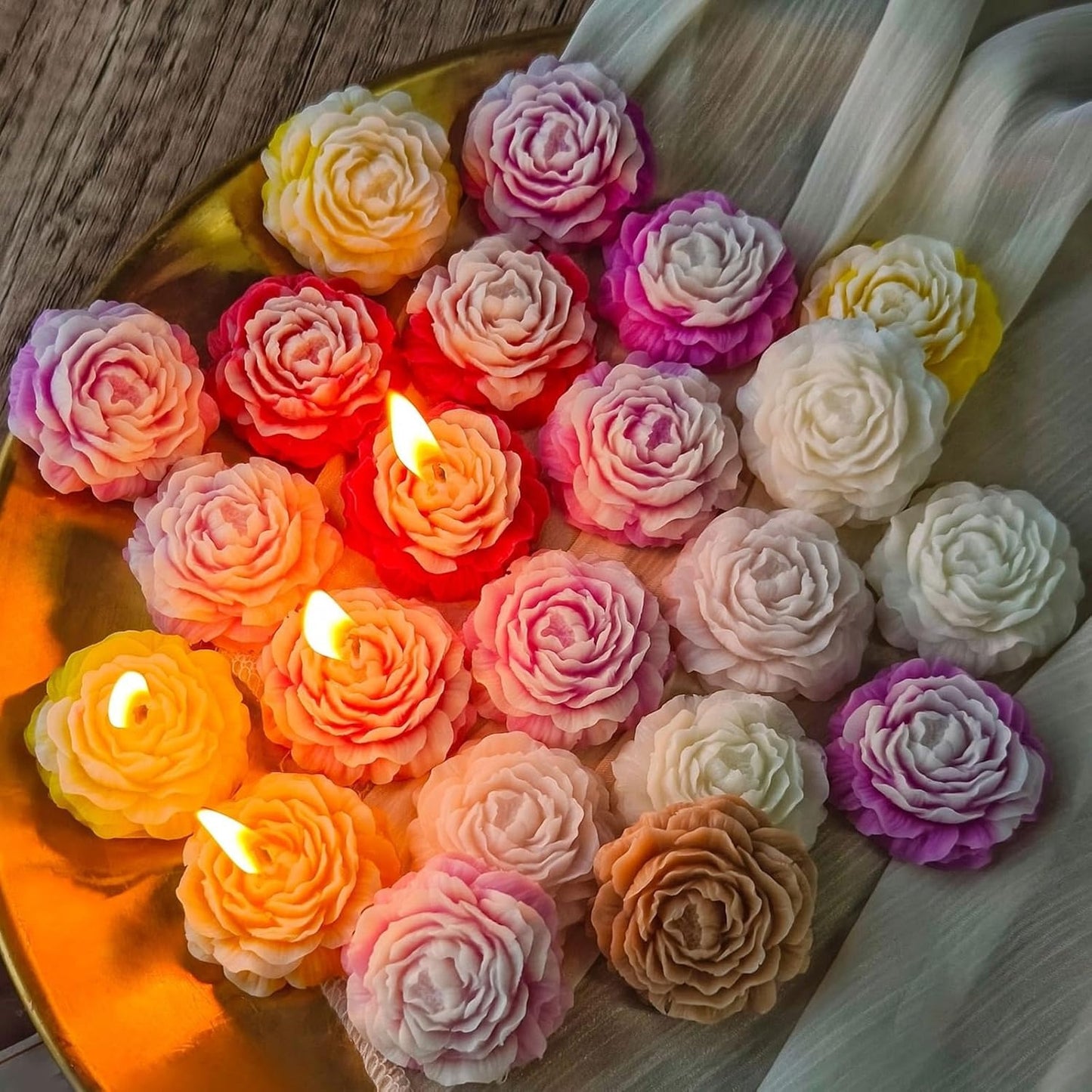 Peony Rose Silicone Candle Mould – 3-Cavity
