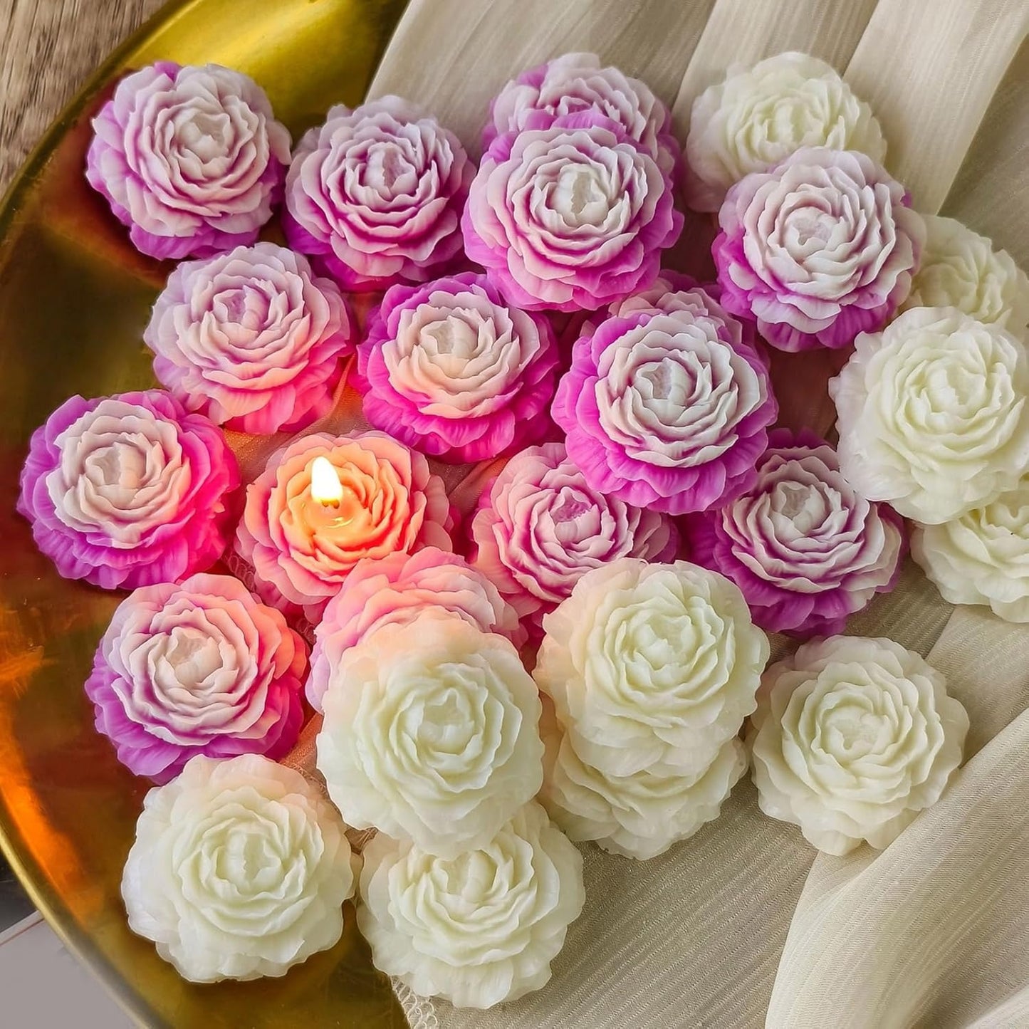 Peony Rose Silicone Candle Mould – 3-Cavity