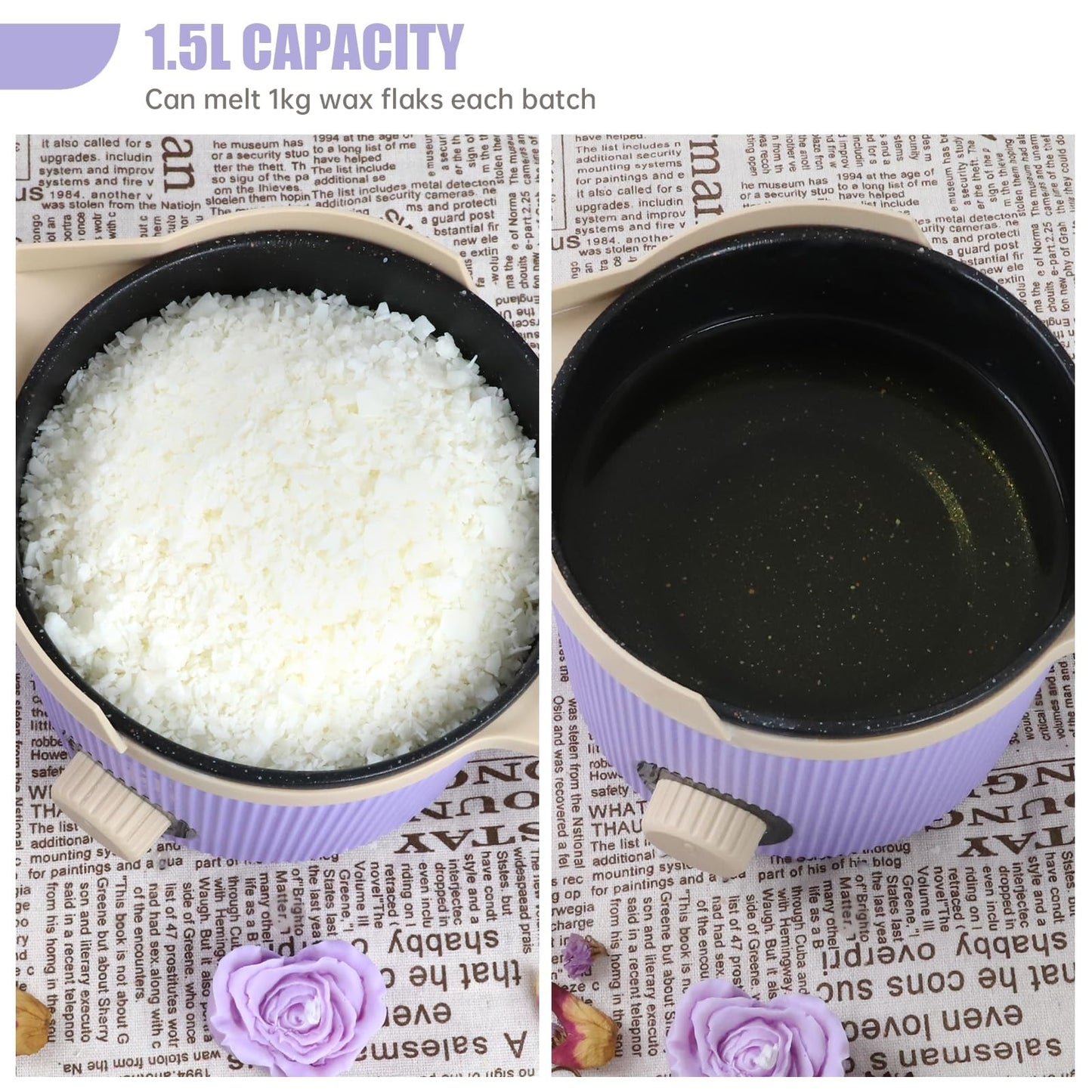 1.5L Electric Wax Melting Pot for Candle Making – Non-Stick with Pouring Spout